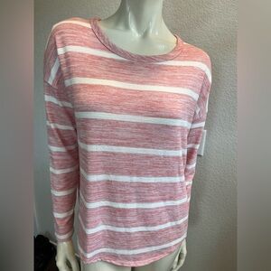 Time and Tru Pink and White 3/4 Sleeve Boxy Tee